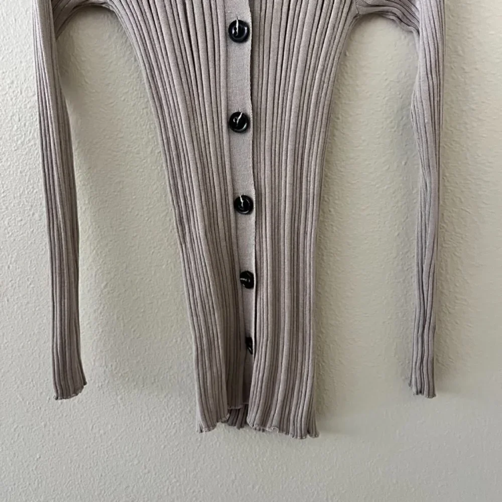 Rhea Stone Merino Wool Blend Ribbed Cardigan S​​​​​​​​​​​​​​​​​​​